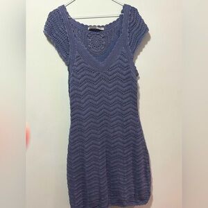 Athleta Blue 100% Cotton Crochet Knit Dress